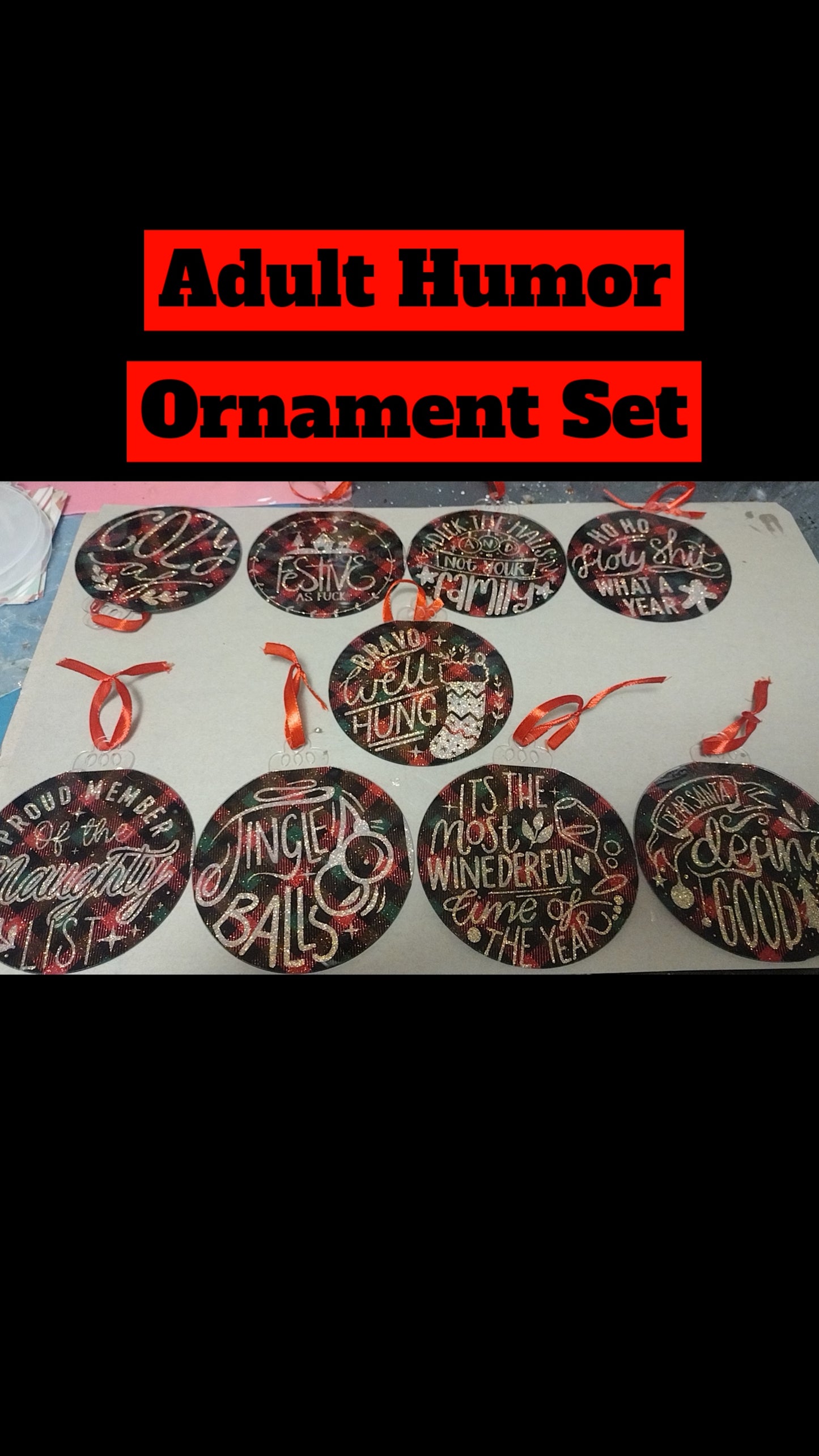 Adult Humor Christmas Ornaments 9 pc. Set