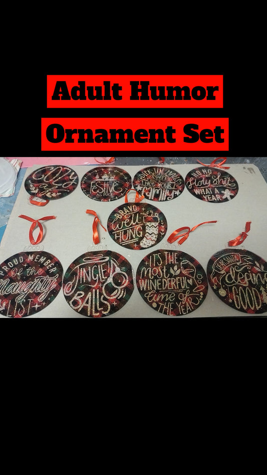 Adult Humor Christmas Ornaments 9 pc. Set